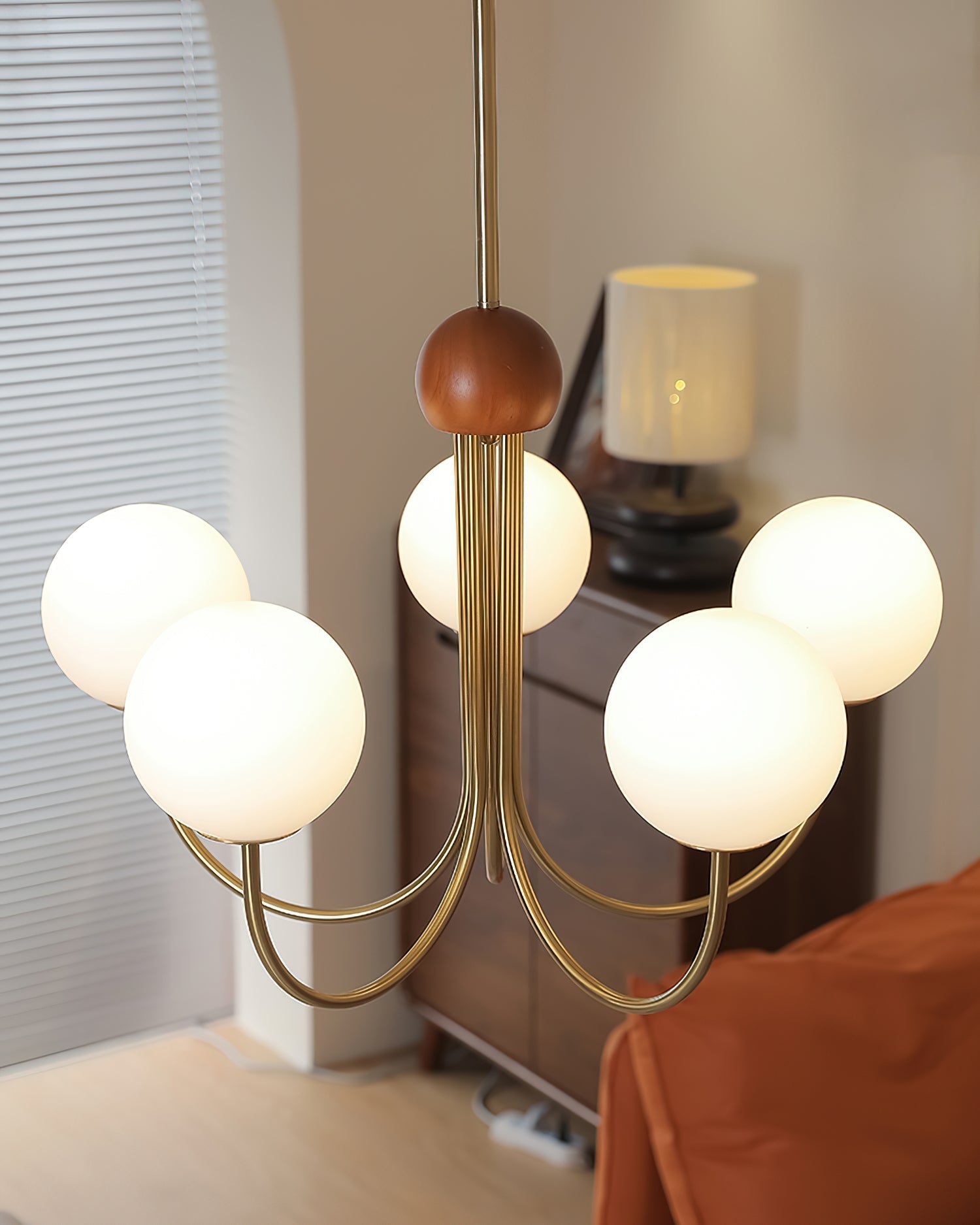 Candil Modern Brass and Globe Glass Chandelier - Lamp Copper