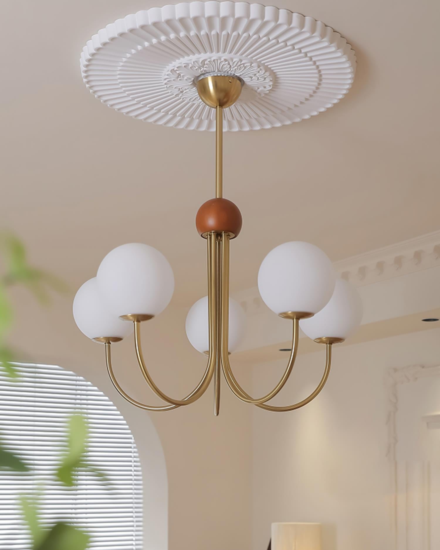 Candil Modern Brass and Globe Glass Chandelier - Lamp Copper