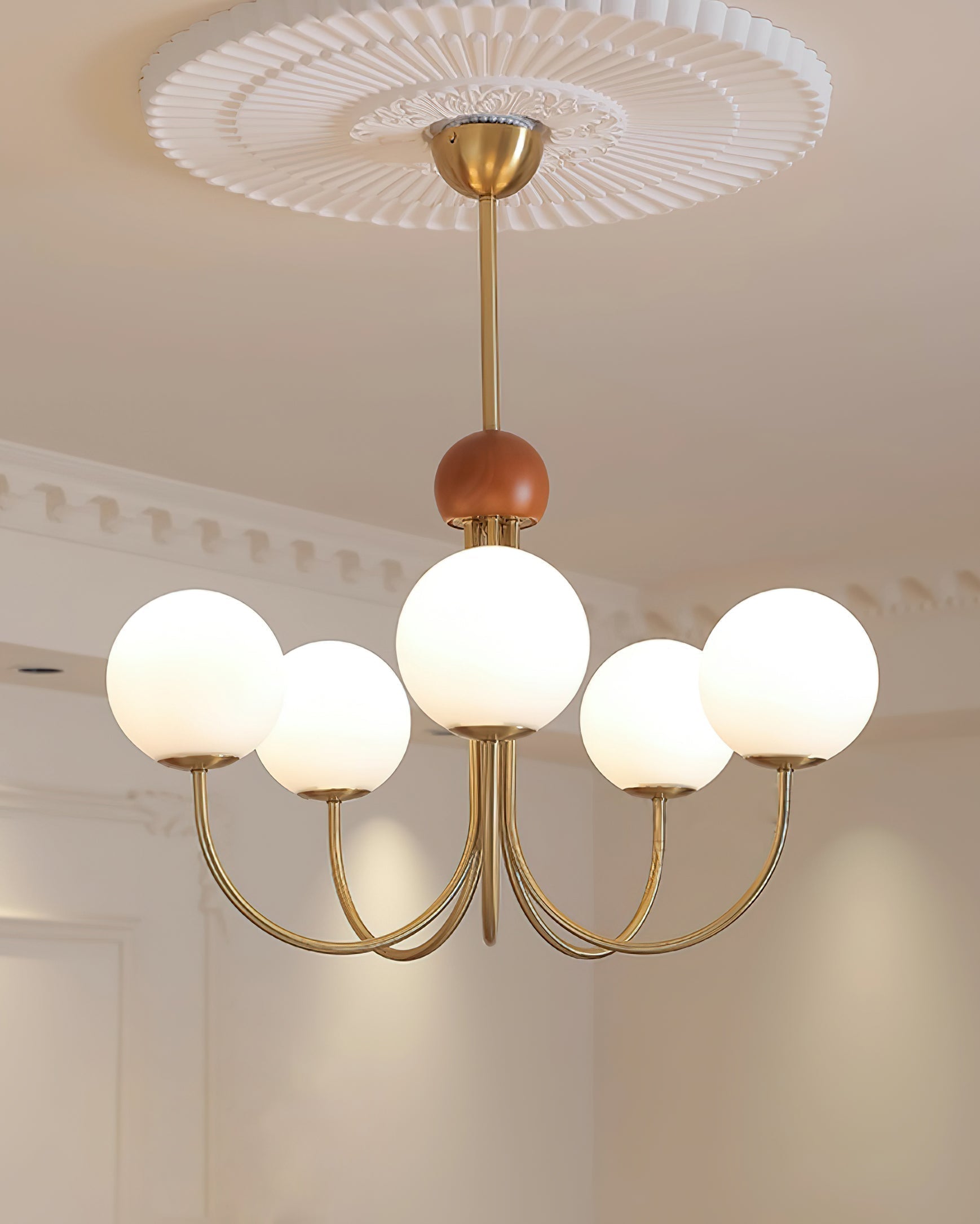 Candil Modern Brass and Globe Glass Chandelier - Lamp Copper