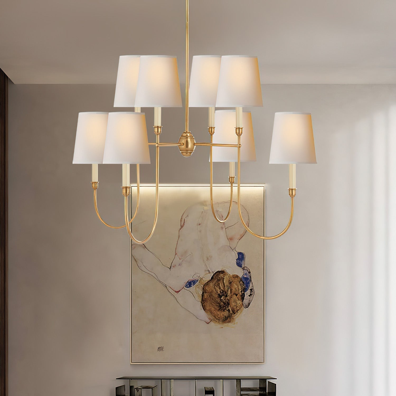 Talia Chandelier Luxury Brass Fabric - Lamp Copper