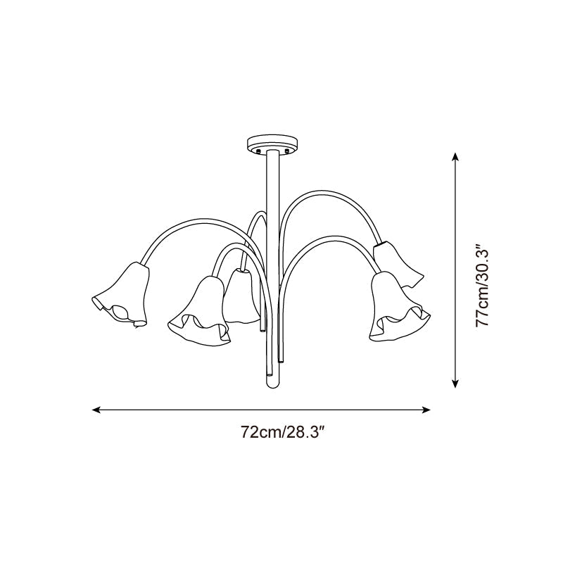 Chandelier Flower-Shaped Glass Shades on Gold Metal Arms for Dining - Lamp Copper