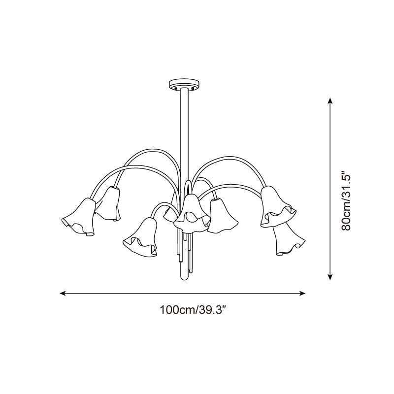 Chandelier Flower-Shaped Glass Shades on Gold Metal Arms for Dining - Lamp Copper