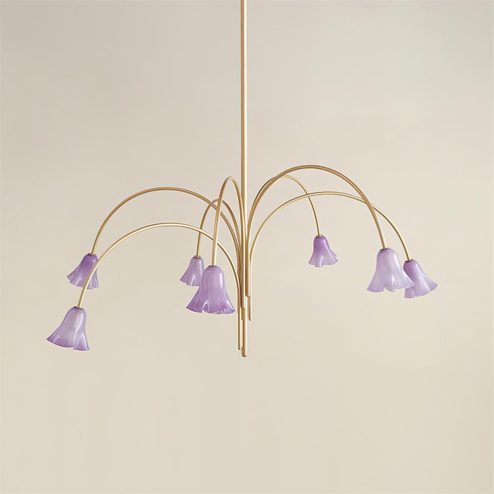 Chandelier Flower-Shaped Glass Shades on Gold Metal Arms for Dining - Lamp Copper