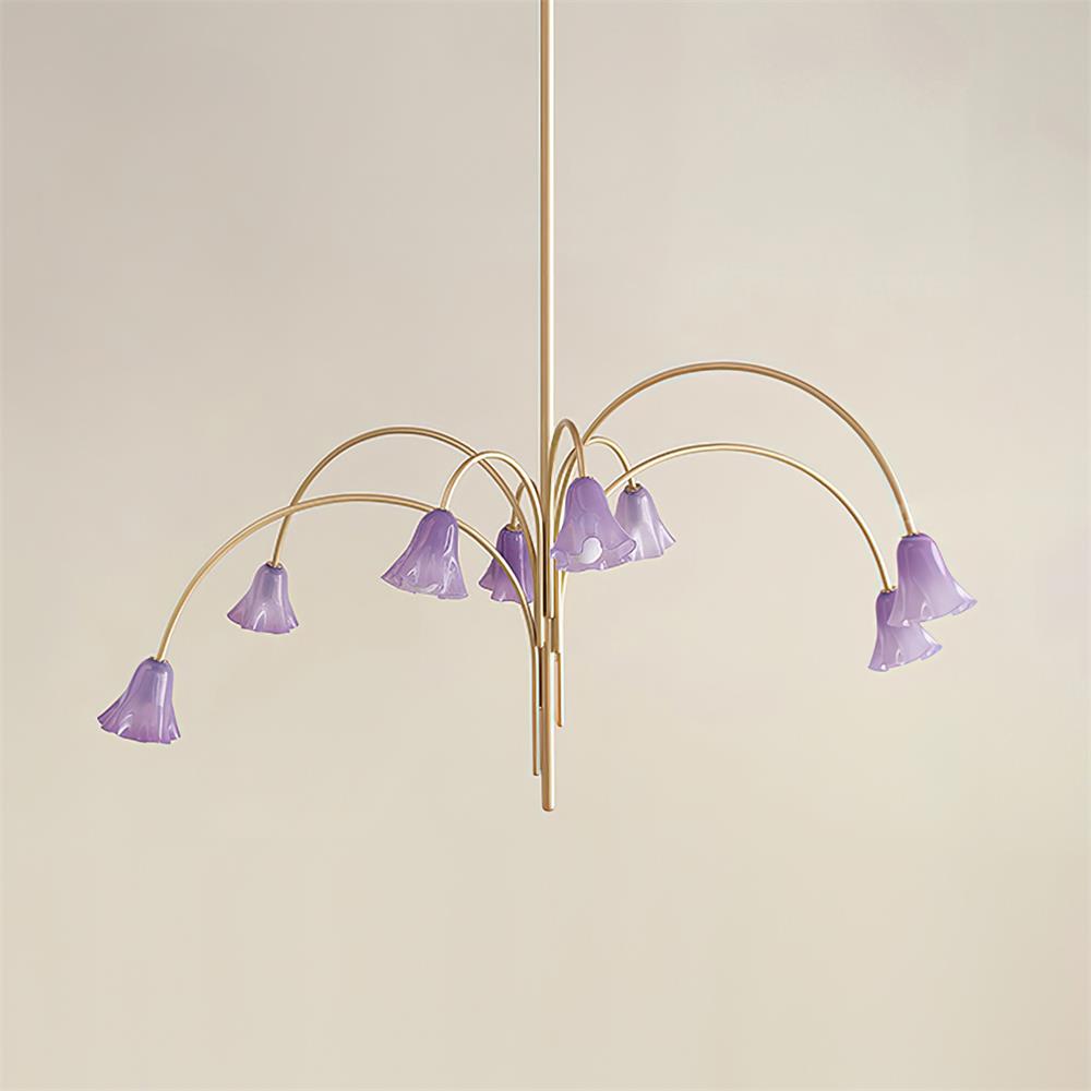 Chandelier Flower-Shaped Glass Shades on Gold Metal Arms for Dining - Lamp Copper