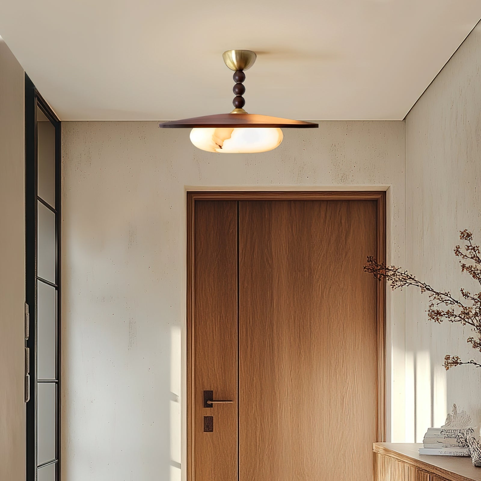 Muto Ceiling Light Walnut Color & White Imitation Alabaster - Lamp Copper