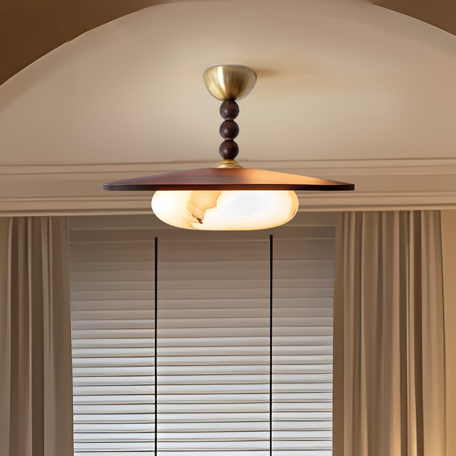 Muto Ceiling Light Walnut Color & White Imitation Alabaster - Lamp Copper