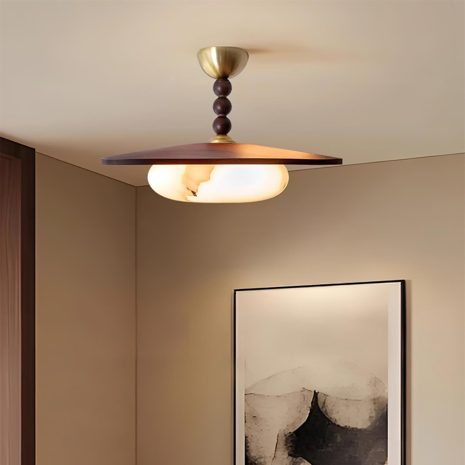 Muto Ceiling Light Walnut Color & White Imitation Alabaster - Lamp Copper