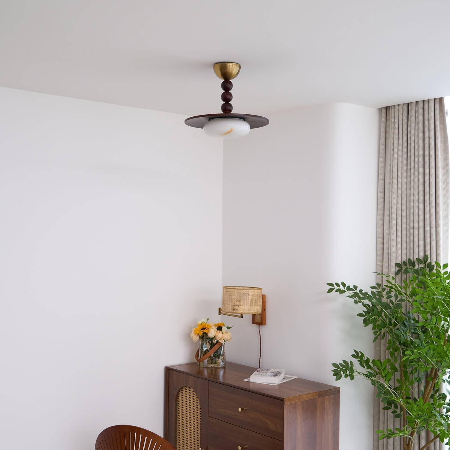 Yeste Ceiling Light Walnut Color & White Imitation Alabaster - Lamp Copper
