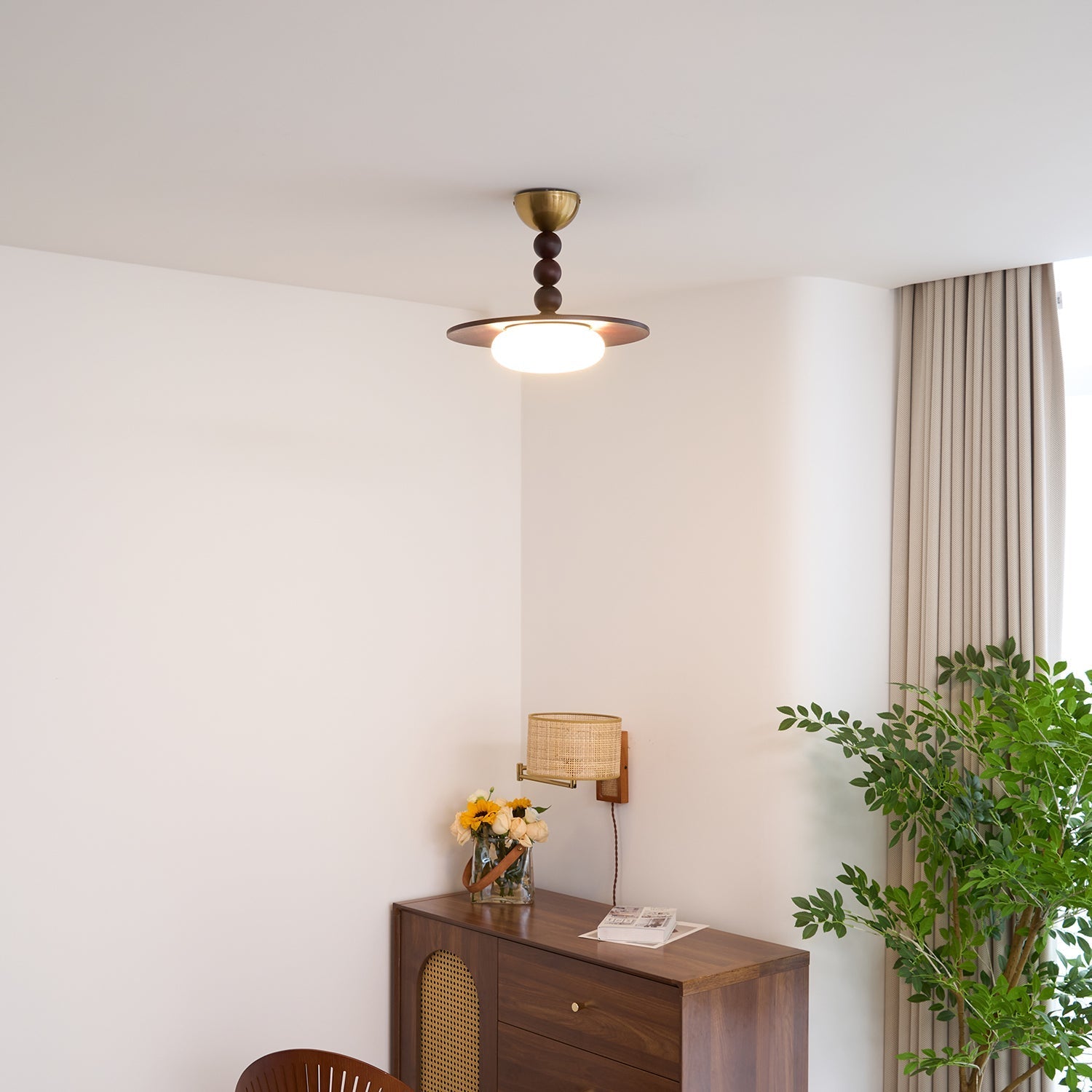 Yeste Ceiling Light Walnut Color & White Imitation Alabaster - Lamp Copper