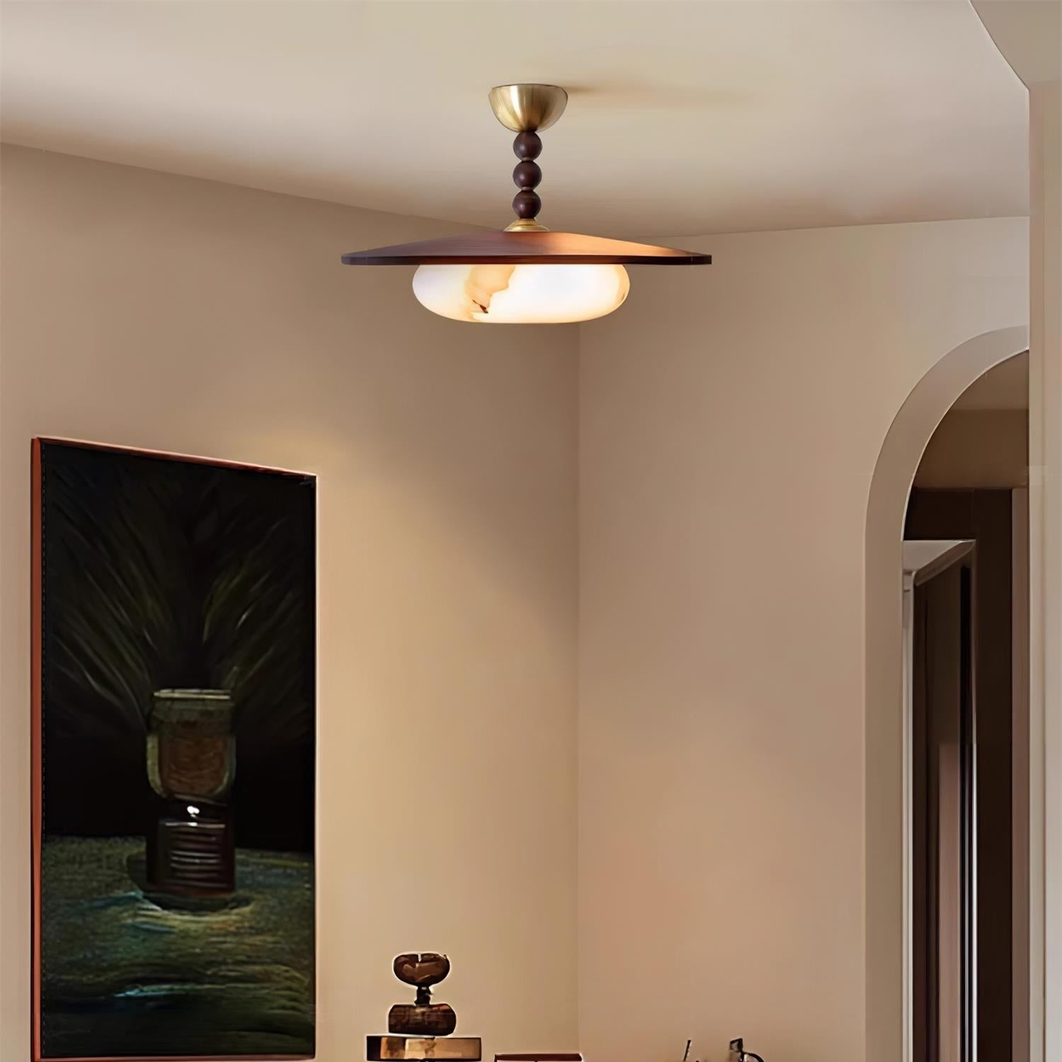 Muto Ceiling Light Walnut Color & White Imitation Alabaster - Lamp Copper