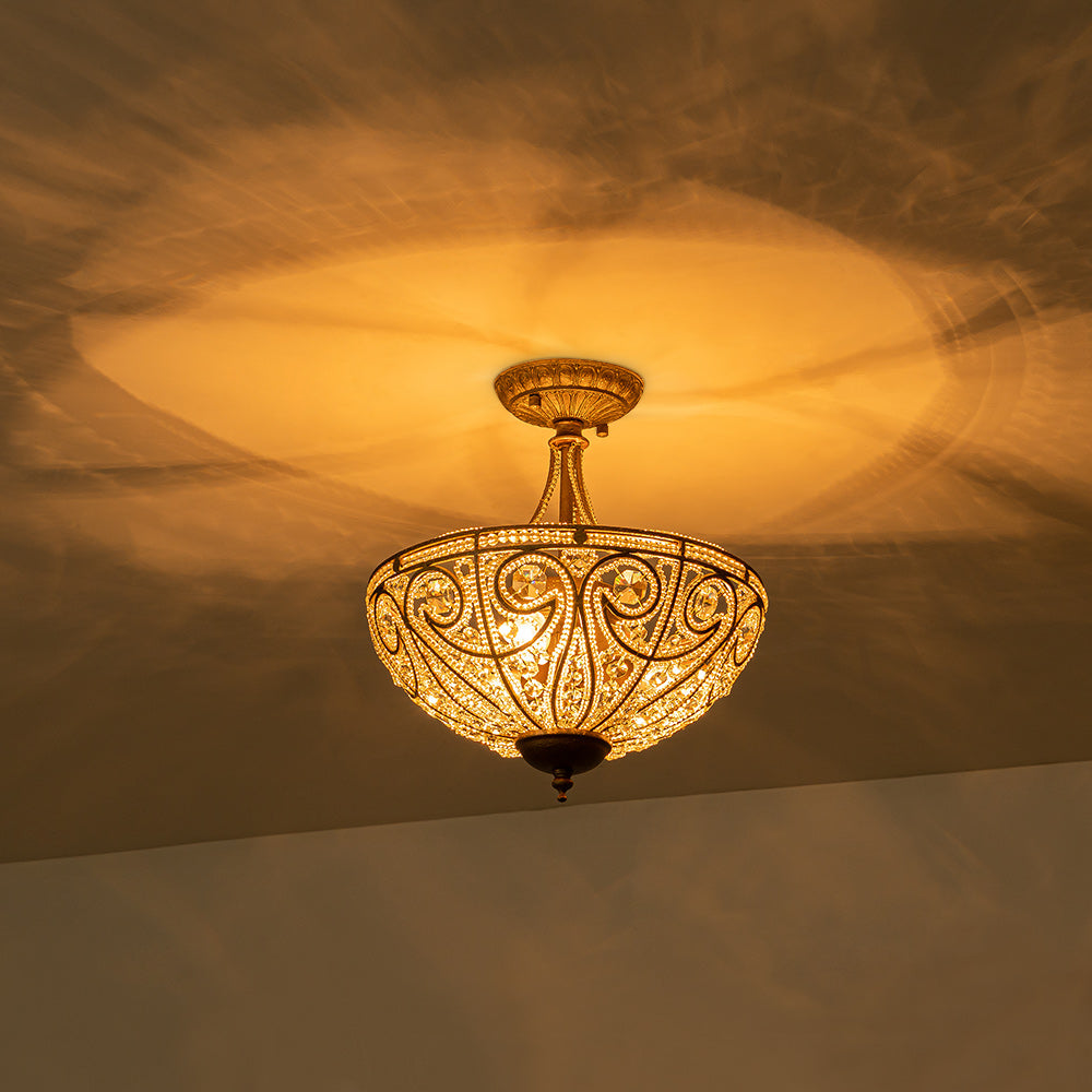 Vatnuli Traditional Antique Crystal Semi Flush Light - Lamp Copper