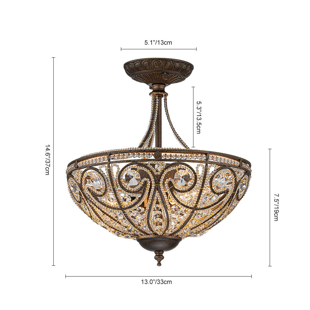 Vatnuli Traditional Antique Crystal Semi Flush Light - Lamp Copper