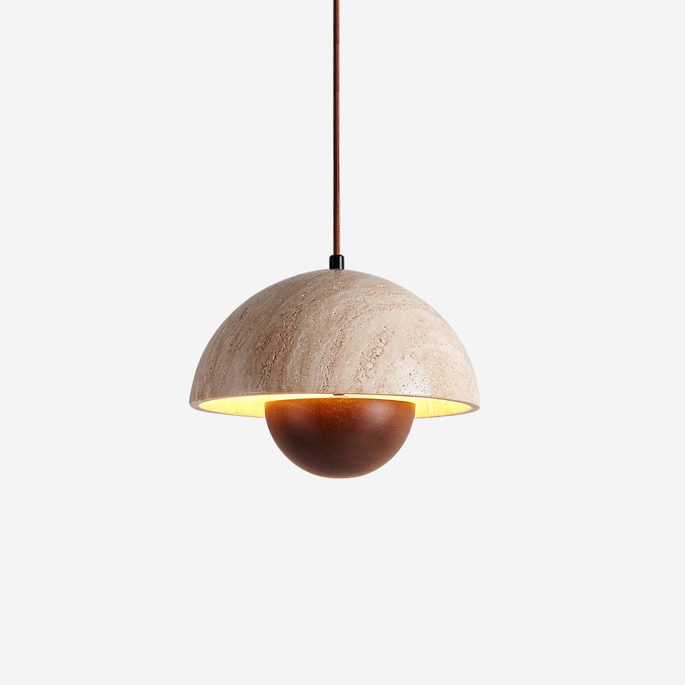 Ritta Travertine Pendant Lamp Wood - Lamp Copper