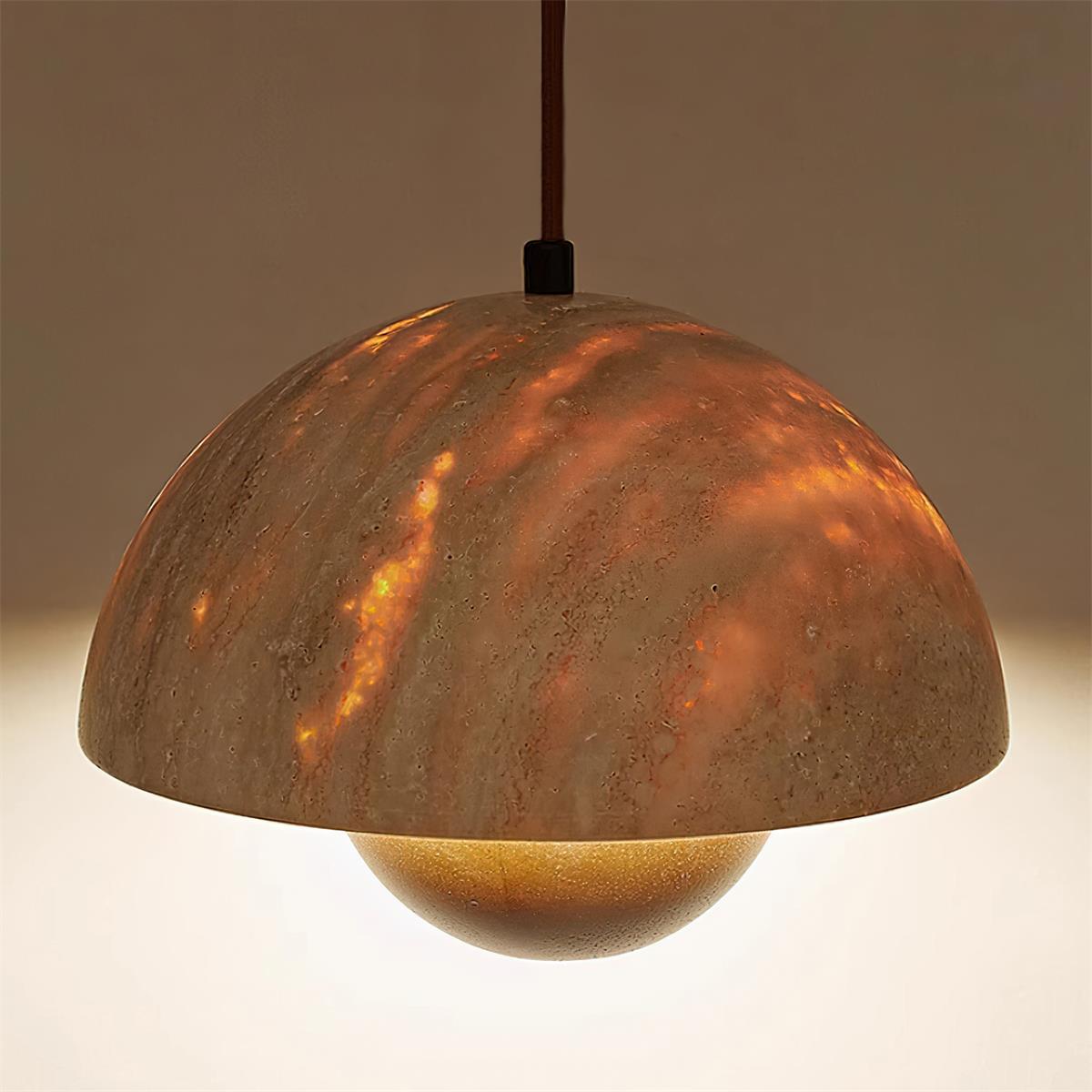 Ritta Travertine Pendant Lamp Wood - Lamp Copper