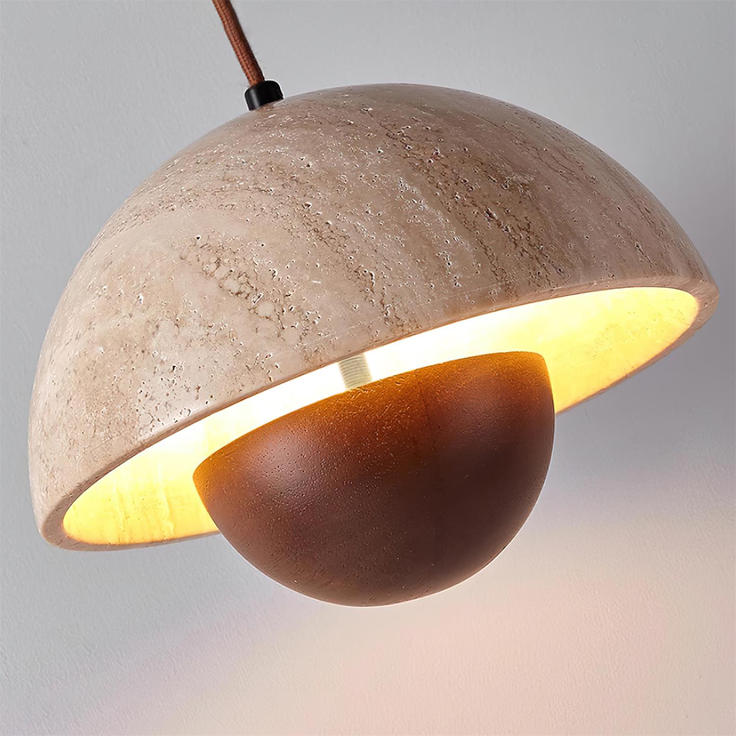 Ritta Travertine Pendant Lamp Wood - Lamp Copper