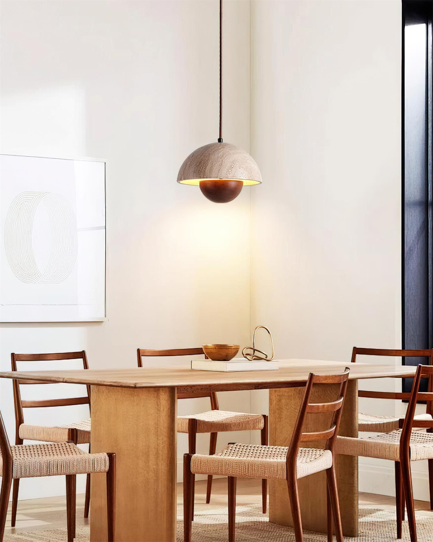 Ritta Travertine Pendant Lamp Wood - Lamp Copper