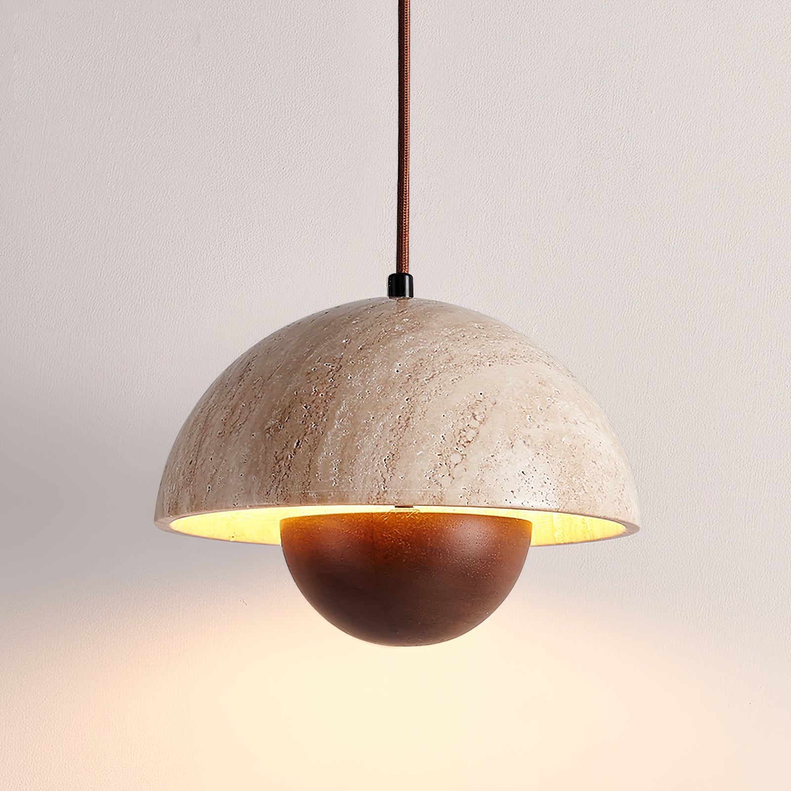 Ritta Travertine Pendant Lamp Wood - Lamp Copper