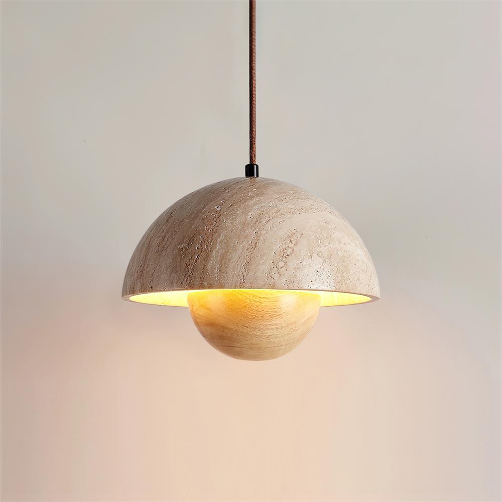 Ritta Travertine Pendant Lamp Wood - Lamp Copper