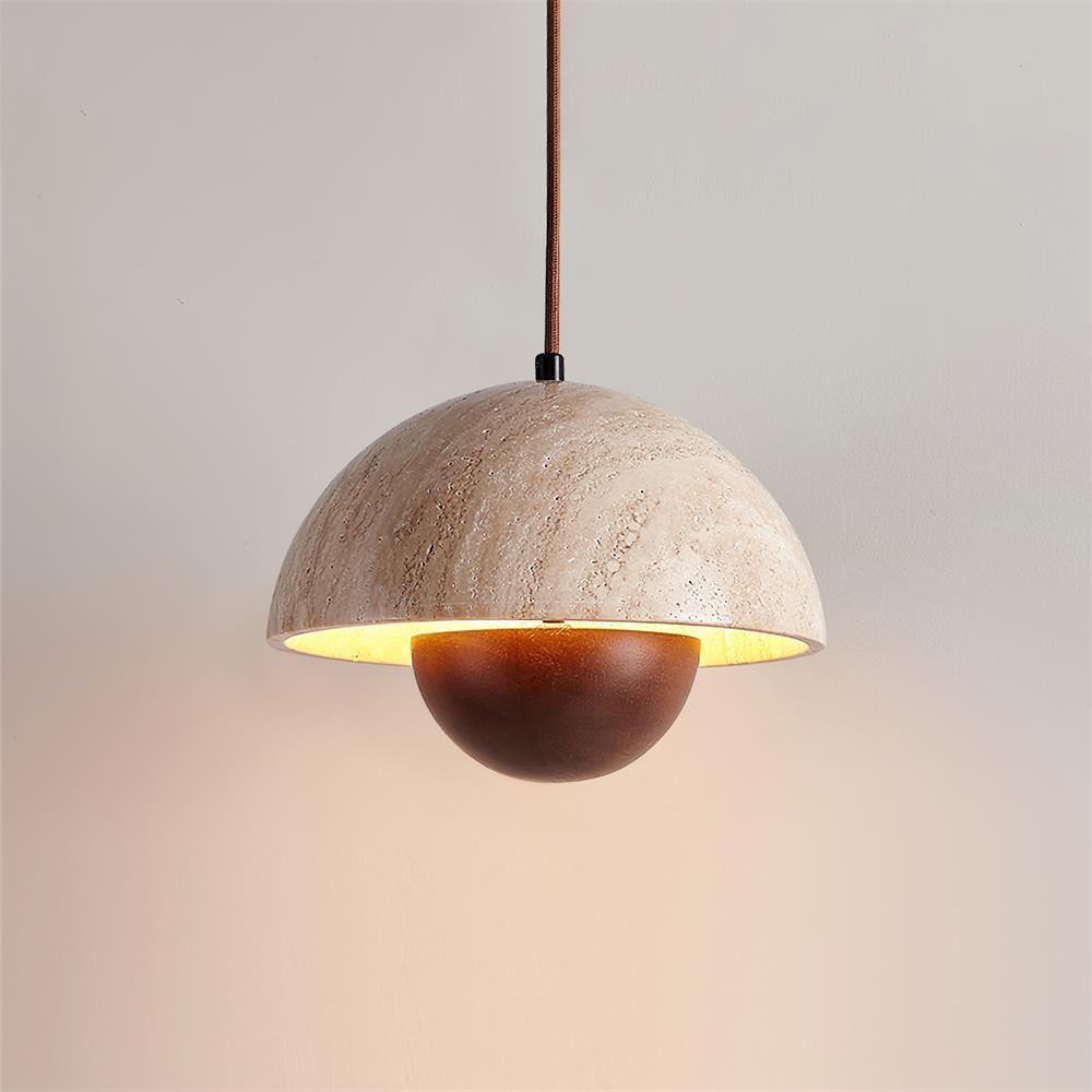 Ritta Travertine Pendant Lamp Wood - Lamp Copper