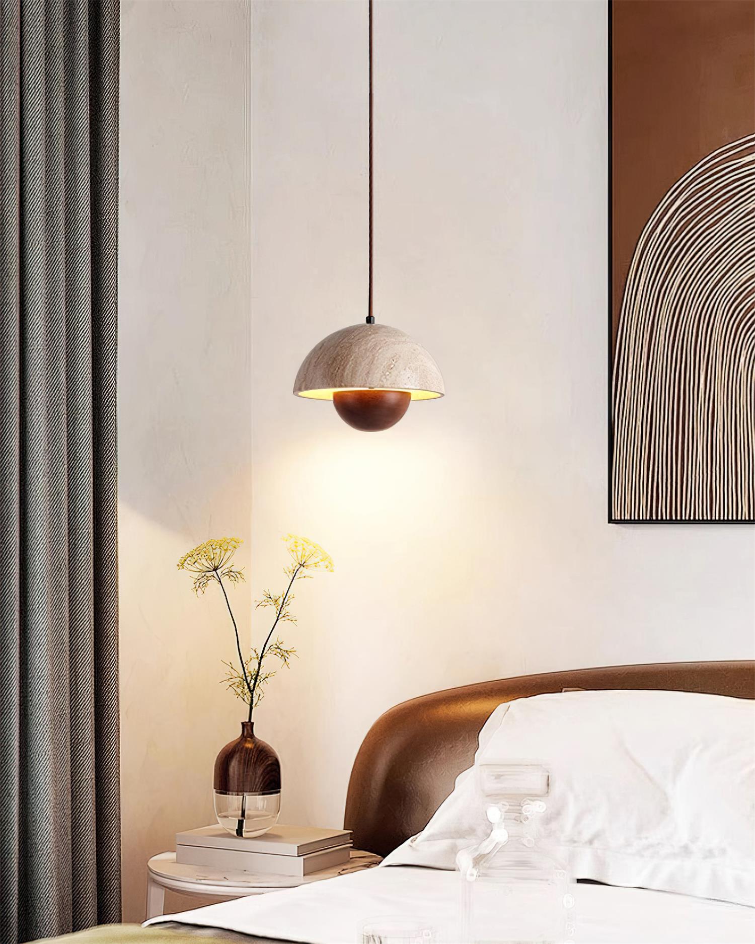 Ritta Travertine Pendant Lamp Wood - Lamp Copper