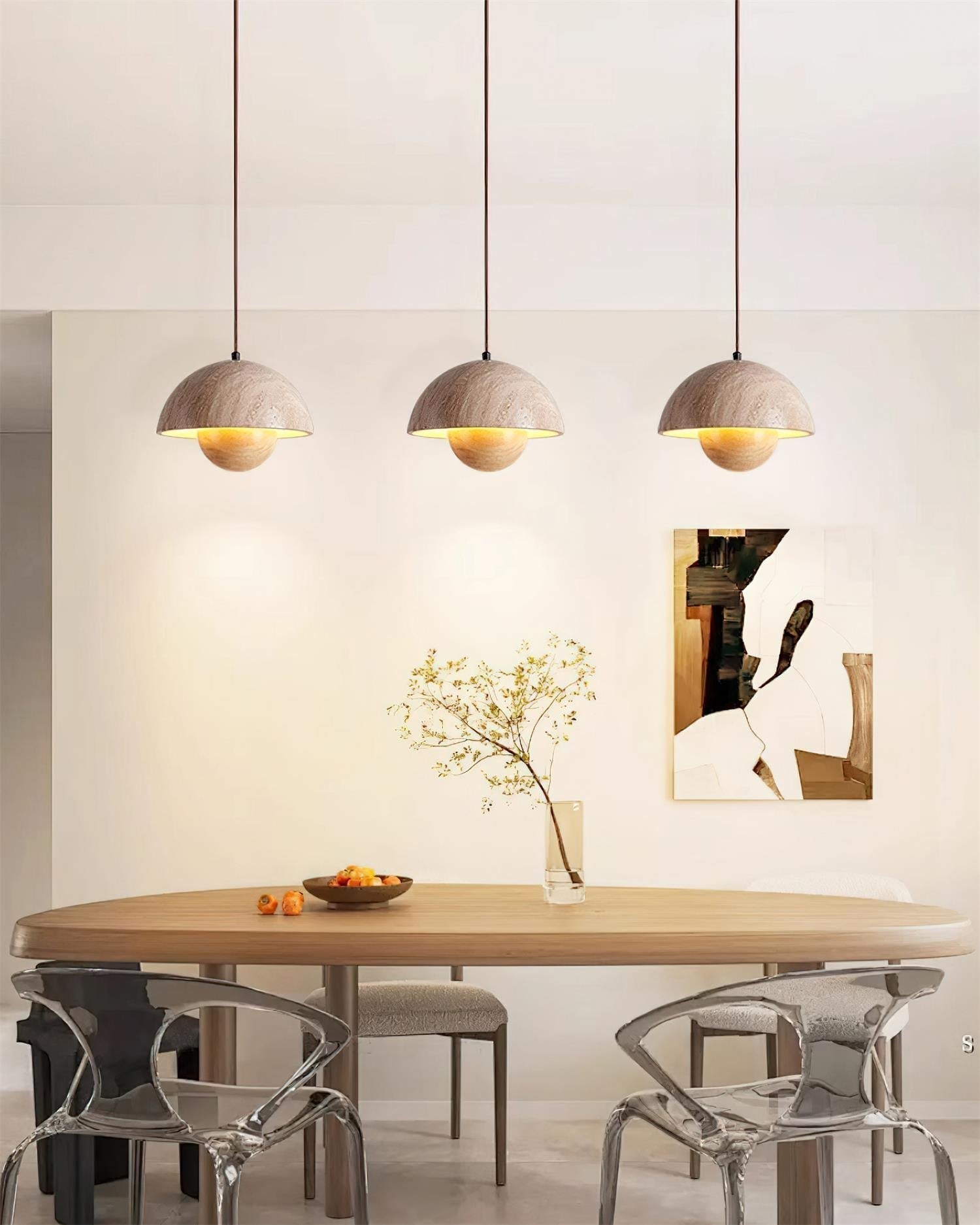 Ritta Travertine Pendant Lamp Wood - Lamp Copper