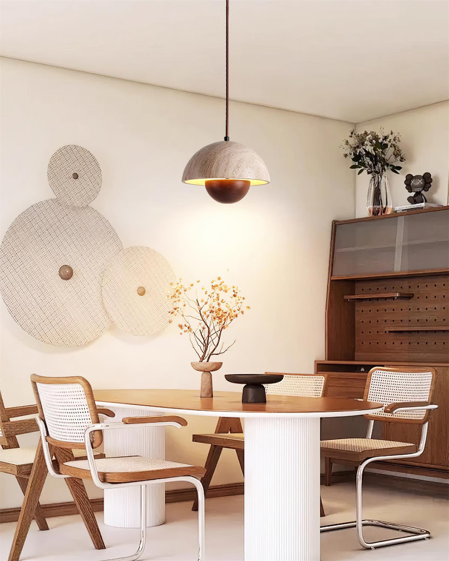 Ritta Travertine Pendant Lamp Wood - Lamp Copper