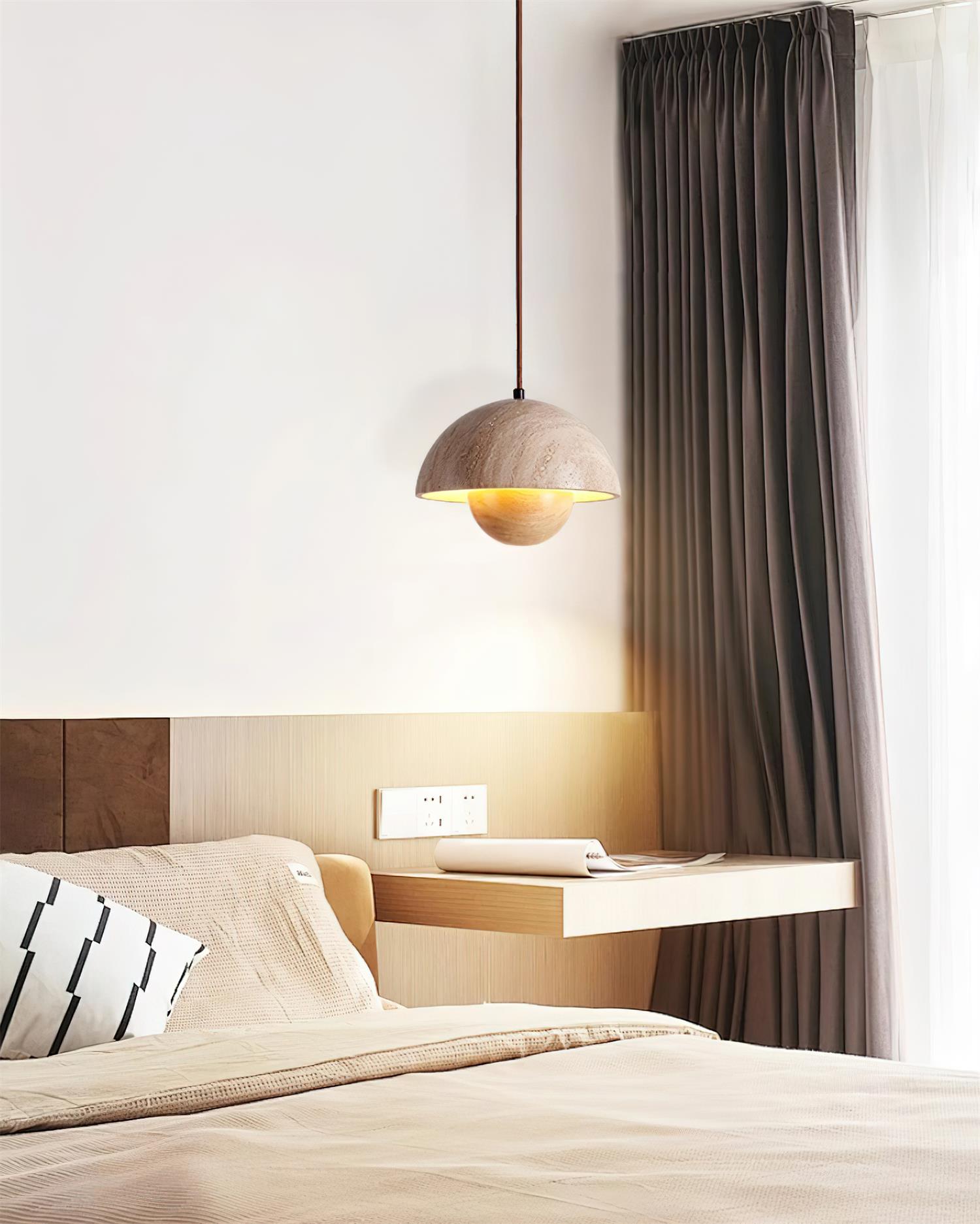 Ritta Travertine Pendant Lamp Wood - Lamp Copper