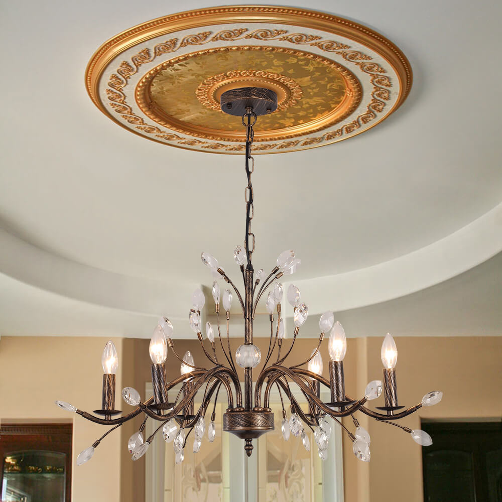 Jorne Vintage Antique Floral Crystal Chandelier - Lamp Copper
