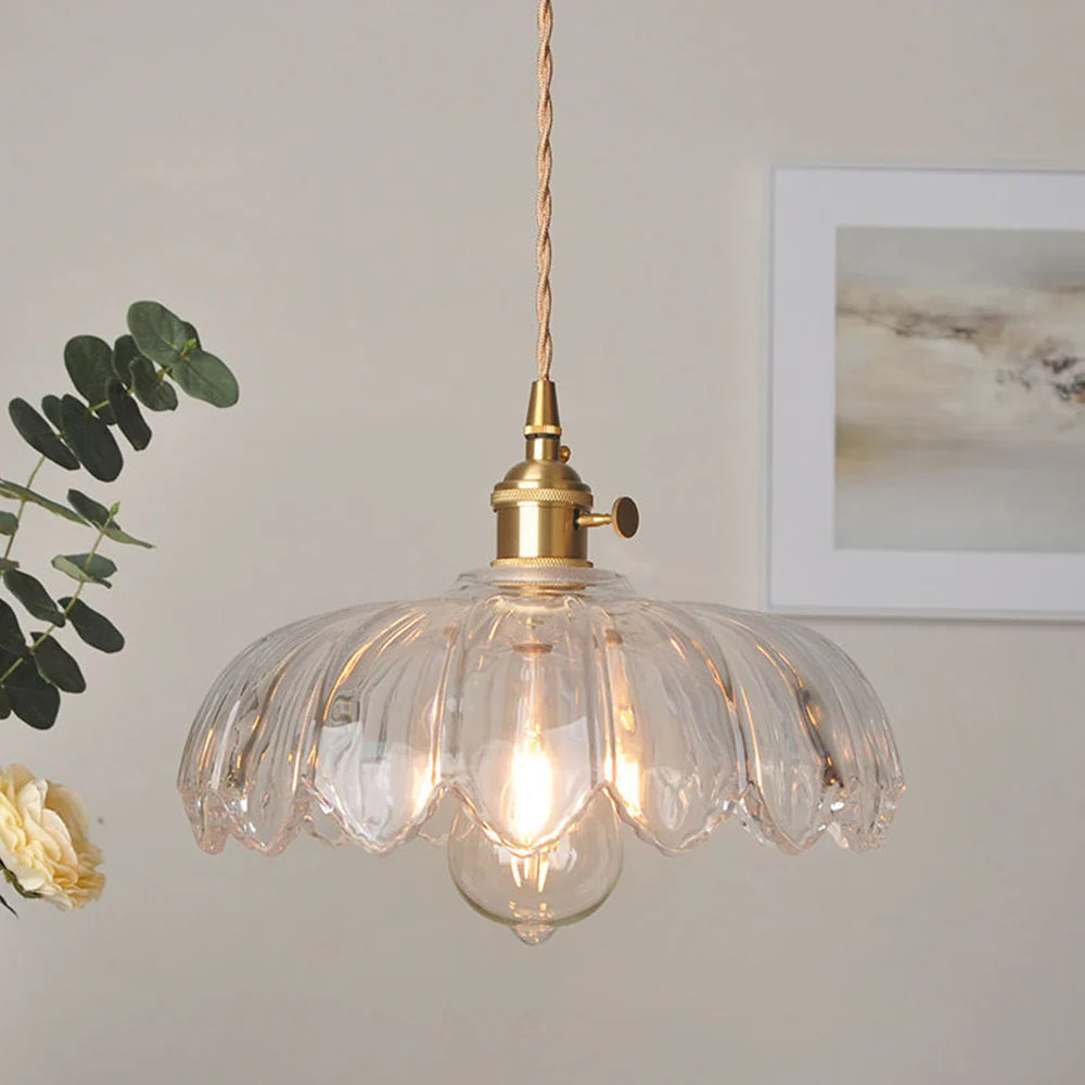 Valentina Retro LED Pendant Light Colourful Glass/Metal Flower Dining Room - Lamp Copper