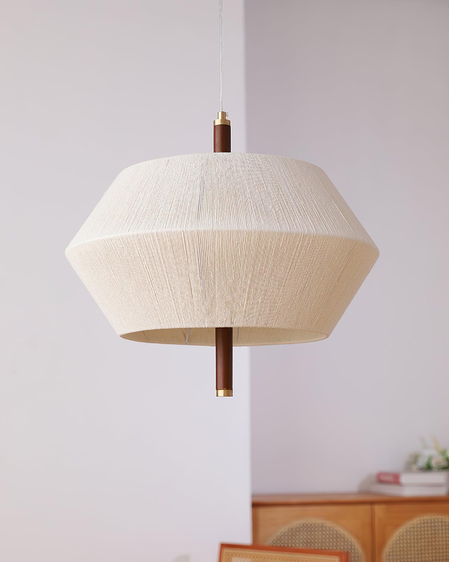 Pendant Lamp Cotton-Thread Shade Walnut Wood Natural - Lamp Copper