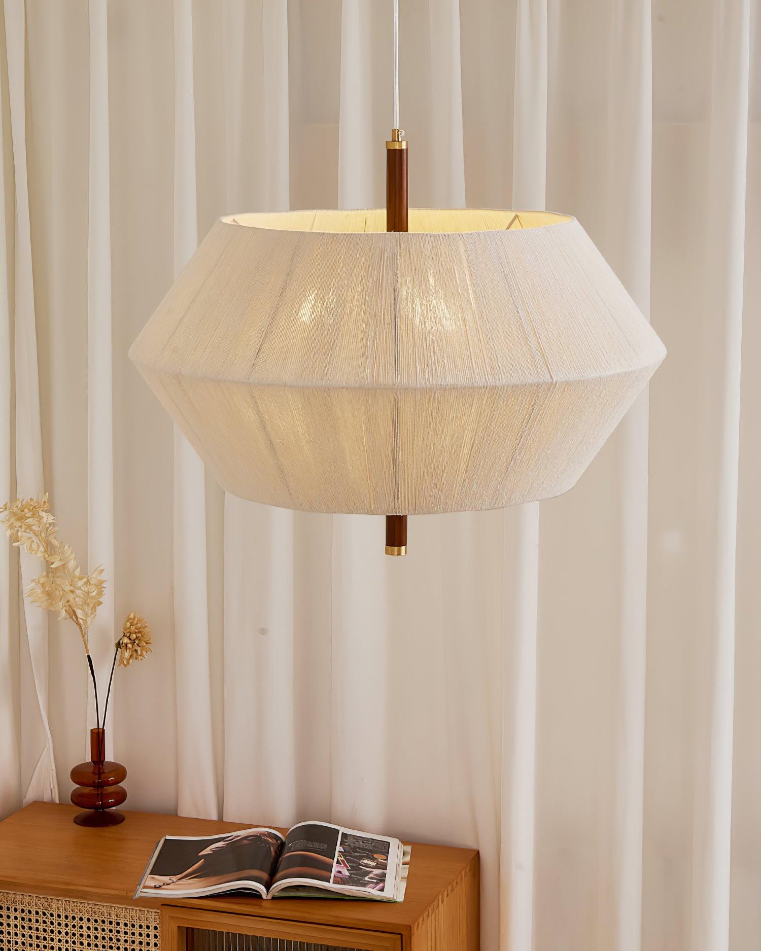 Pendant Lamp Cotton-Thread Shade Walnut Wood Natural - Lamp Copper