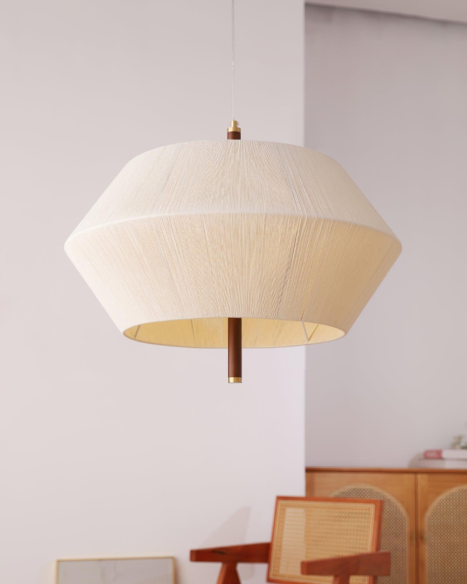 Pendant Lamp Cotton-Thread Shade Walnut Wood Natural - Lamp Copper