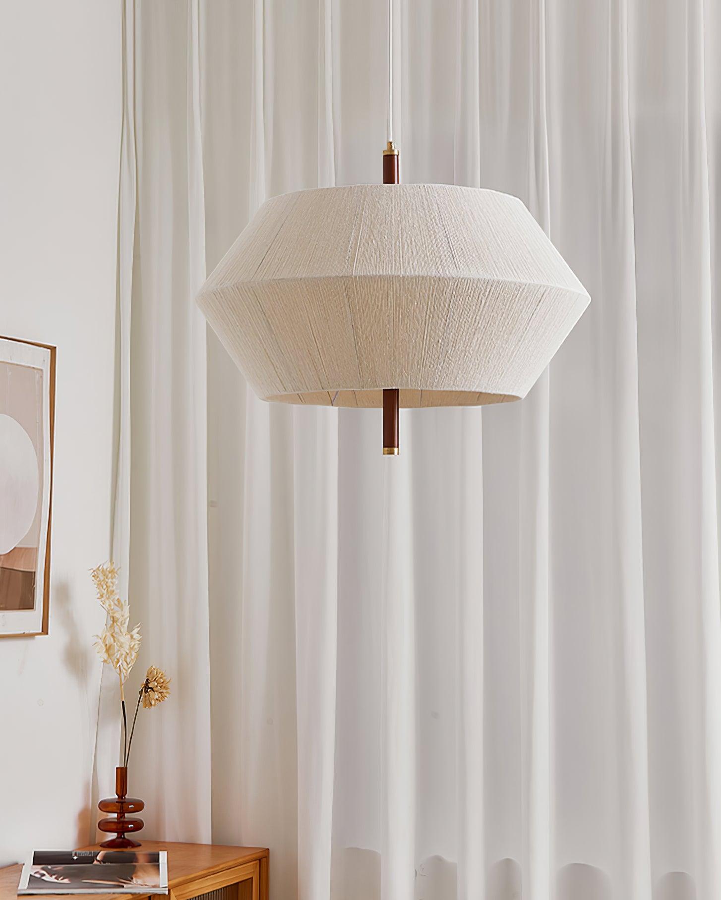 Pendant Lamp Cotton-Thread Shade Walnut Wood Natural - Lamp Copper