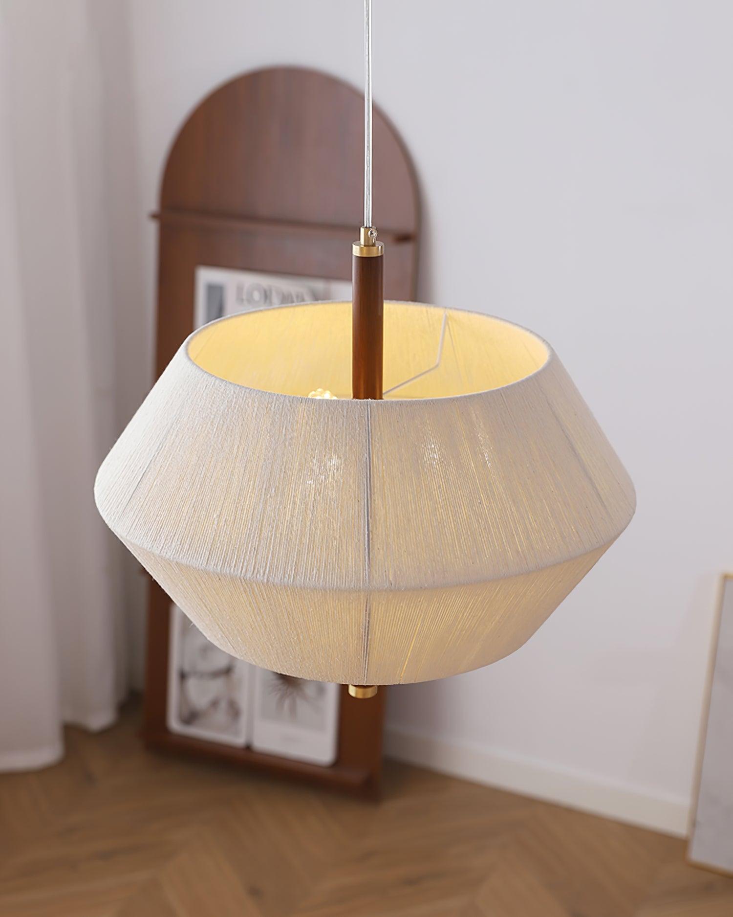Pendant Lamp Cotton-Thread Shade Walnut Wood Natural - Lamp Copper