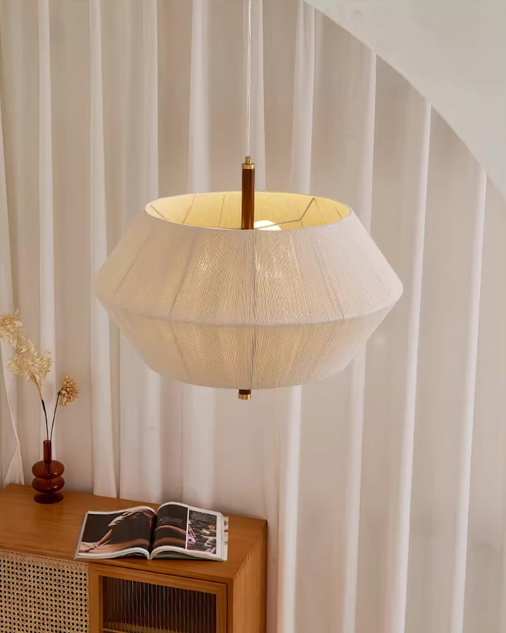 Pendant Lamp Cotton-Thread Shade Walnut Wood Natural - Lamp Copper