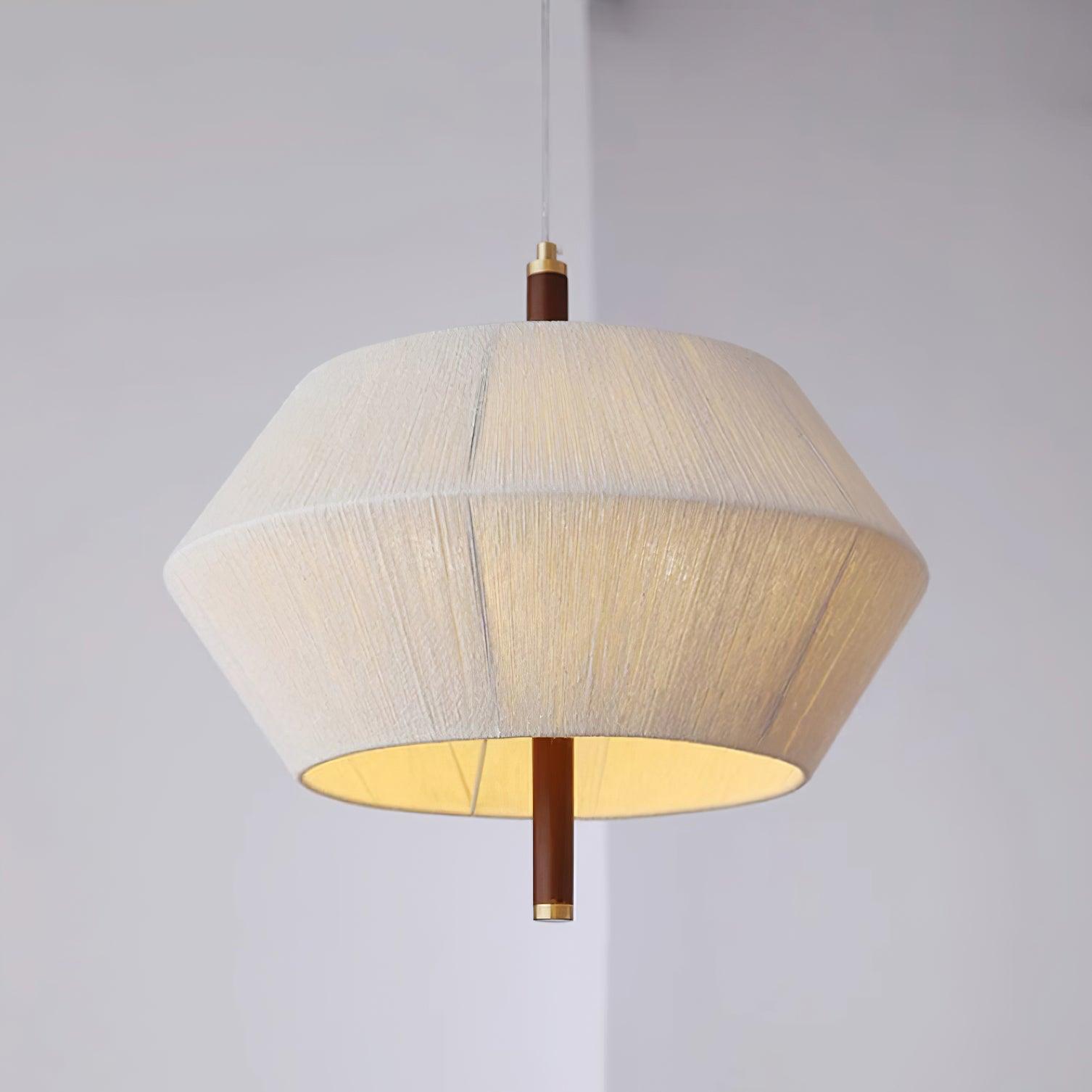 Pendant Lamp Cotton-Thread Shade Walnut Wood Natural - Lamp Copper
