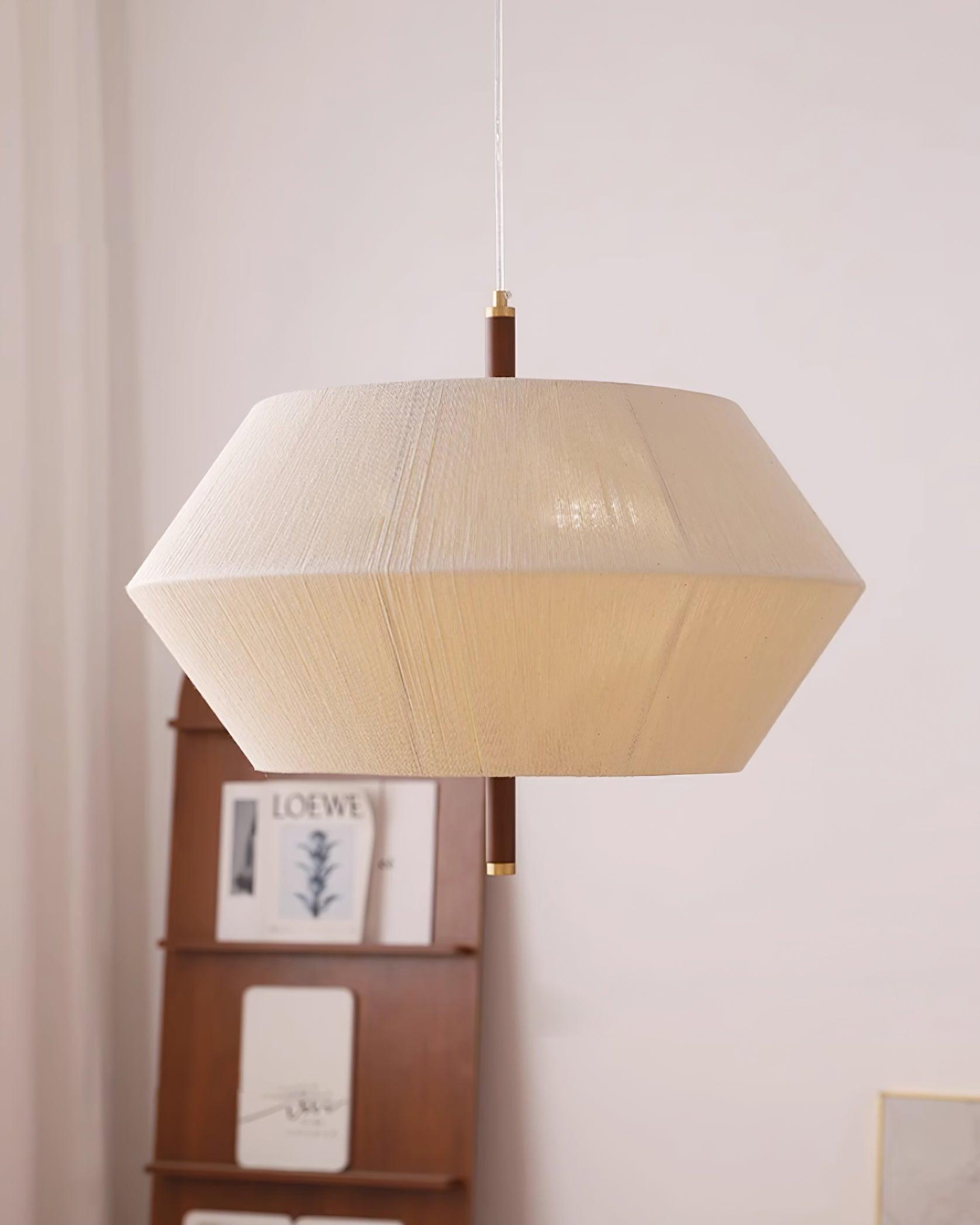 Pendant Lamp Cotton-Thread Shade Walnut Wood Natural - Lamp Copper