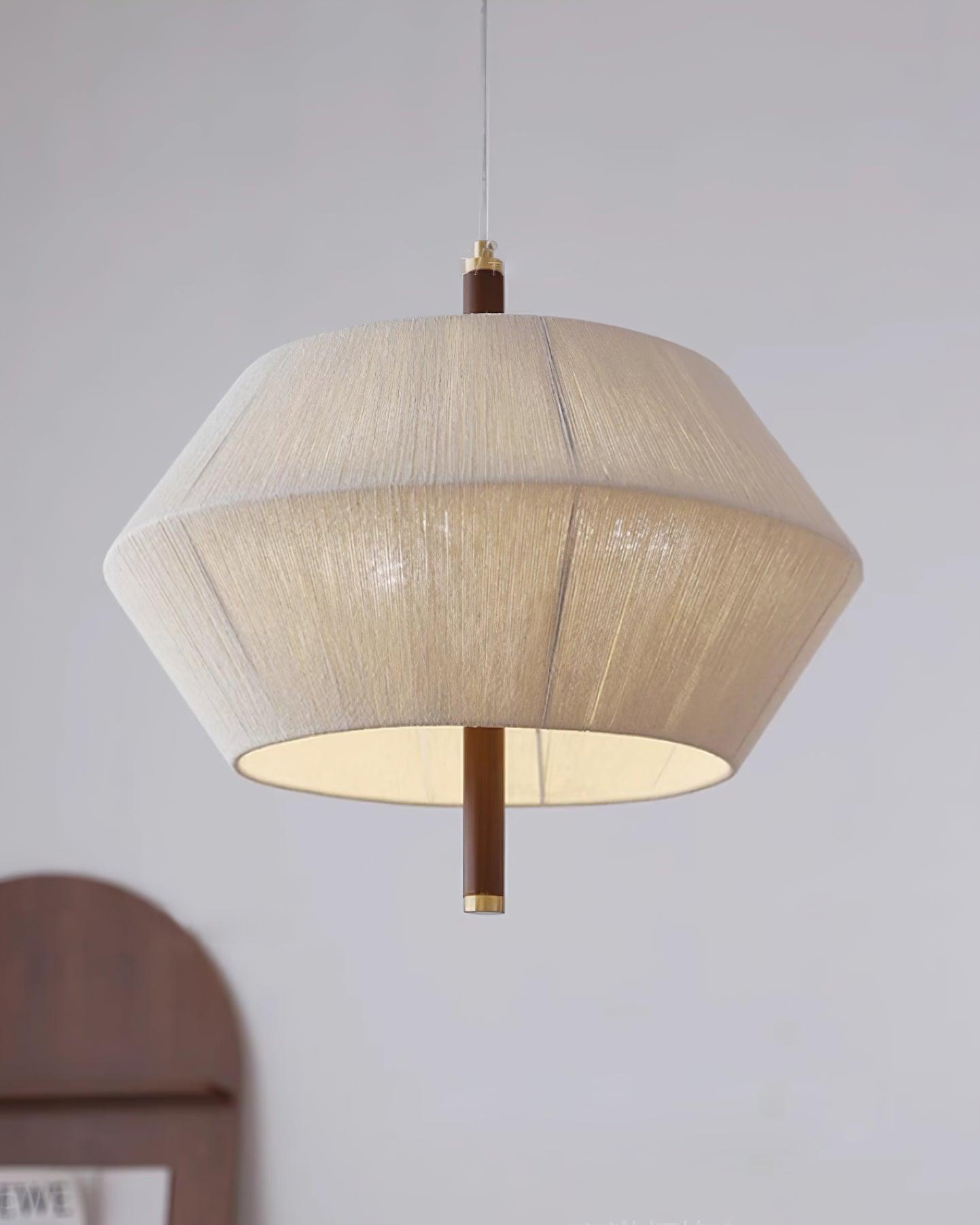 Pendant Lamp Cotton-Thread Shade Walnut Wood Natural - Lamp Copper