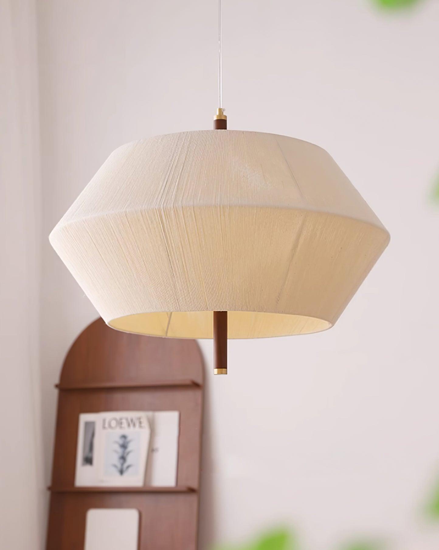 Pendant Lamp Cotton-Thread Shade Walnut Wood Natural - Lamp Copper