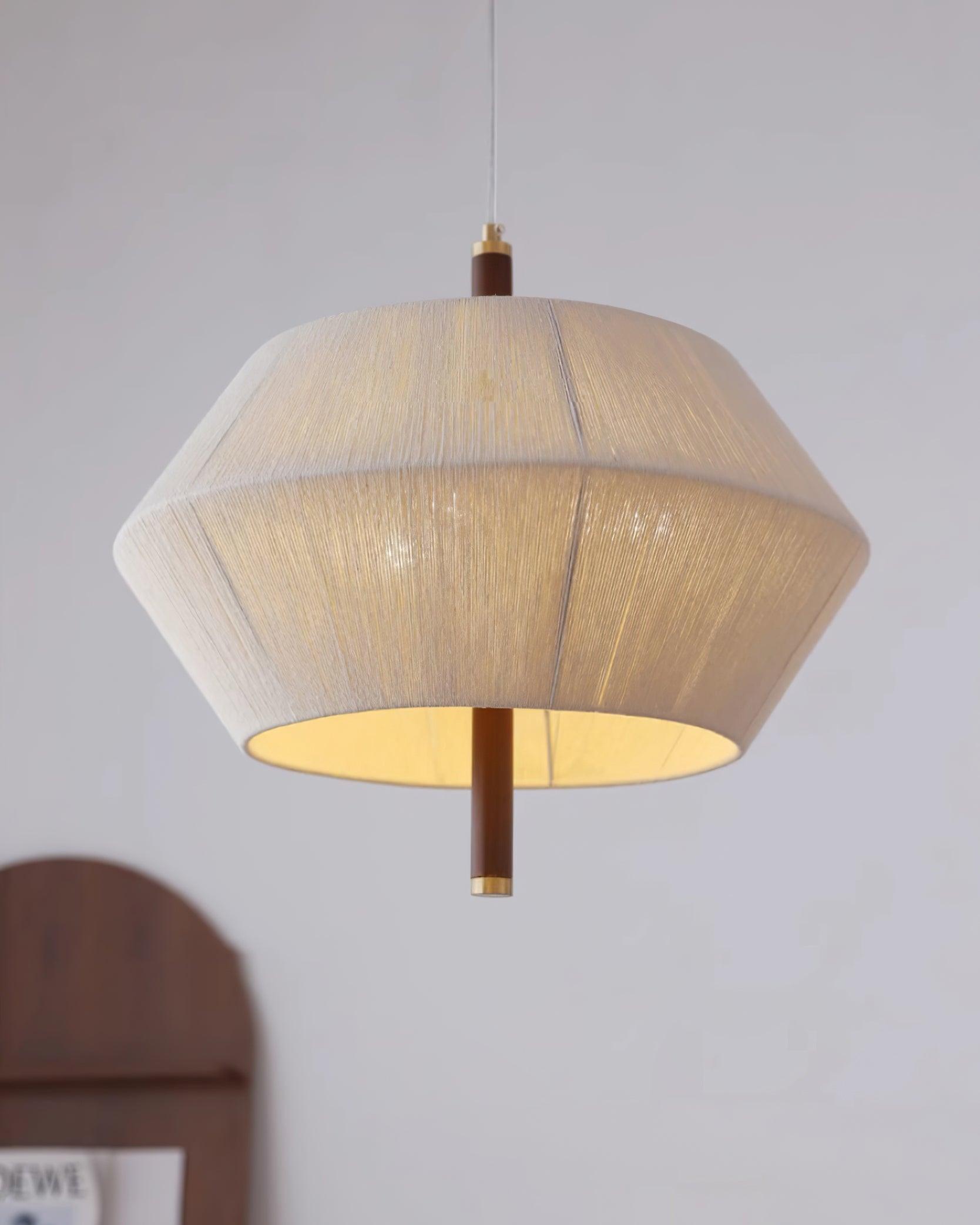 Pendant Lamp Cotton-Thread Shade Walnut Wood Natural - Lamp Copper