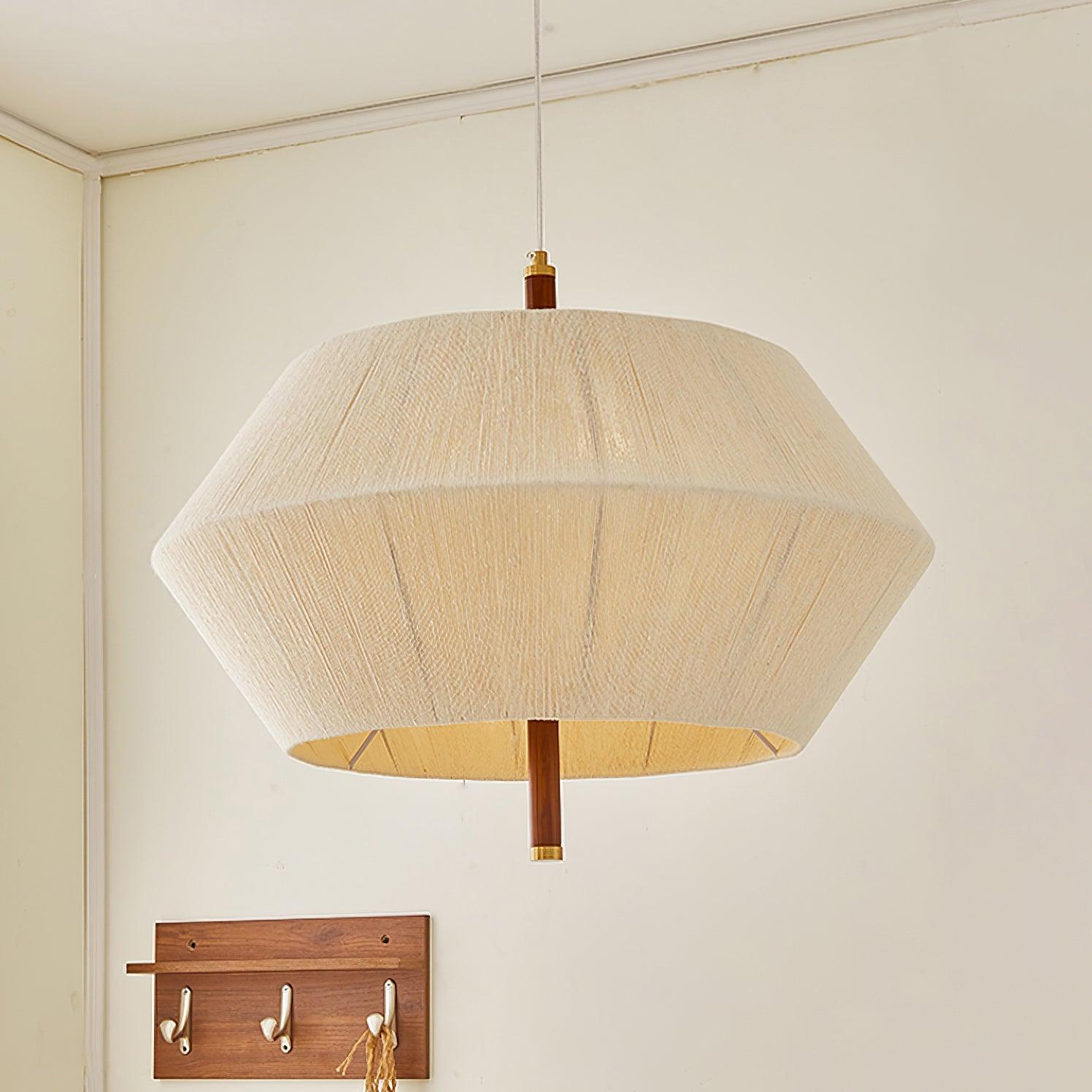 Pendant Lamp Cotton-Thread Shade Walnut Wood Natural - Lamp Copper