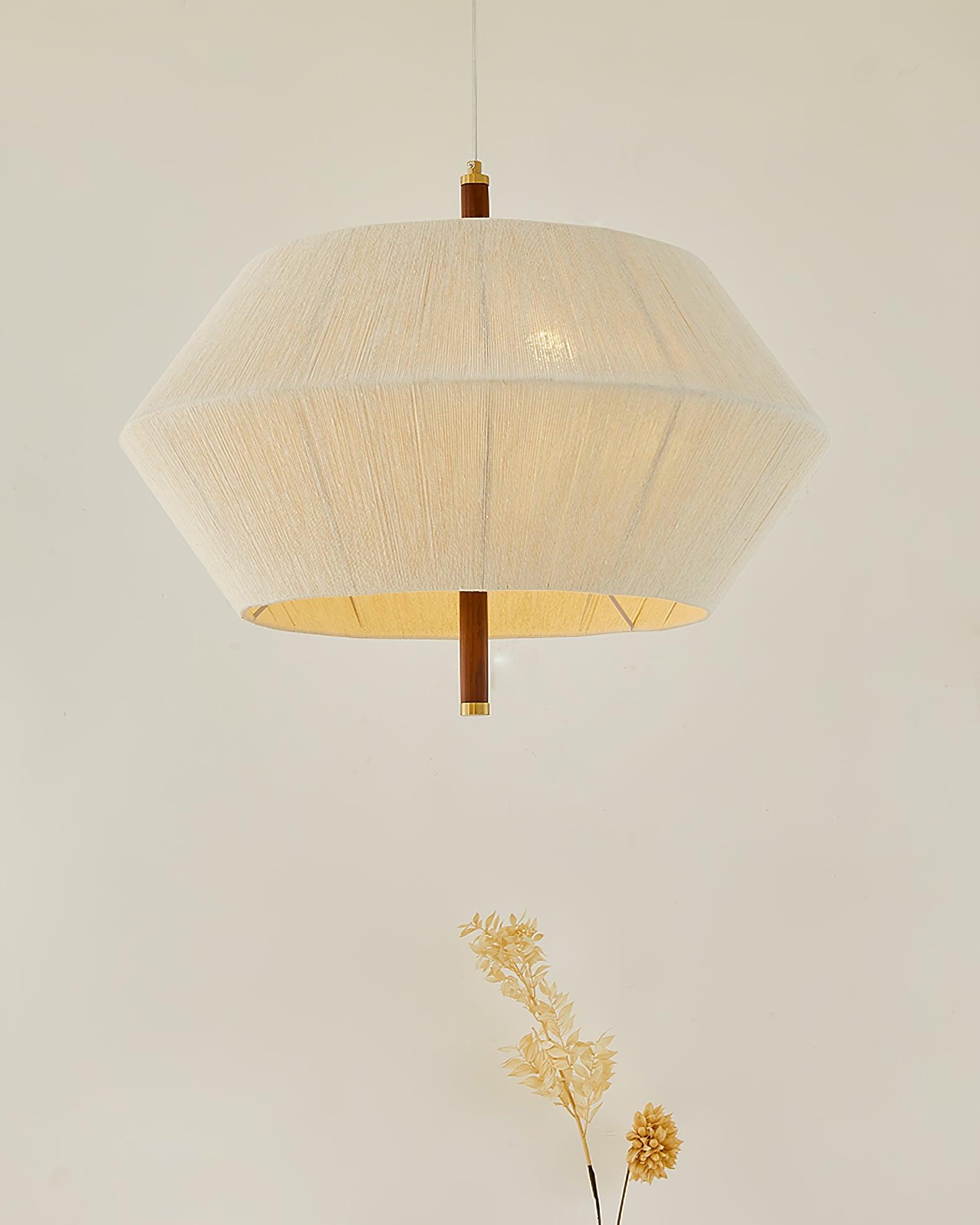 Pendant Lamp Cotton-Thread Shade Walnut Wood Natural - Lamp Copper