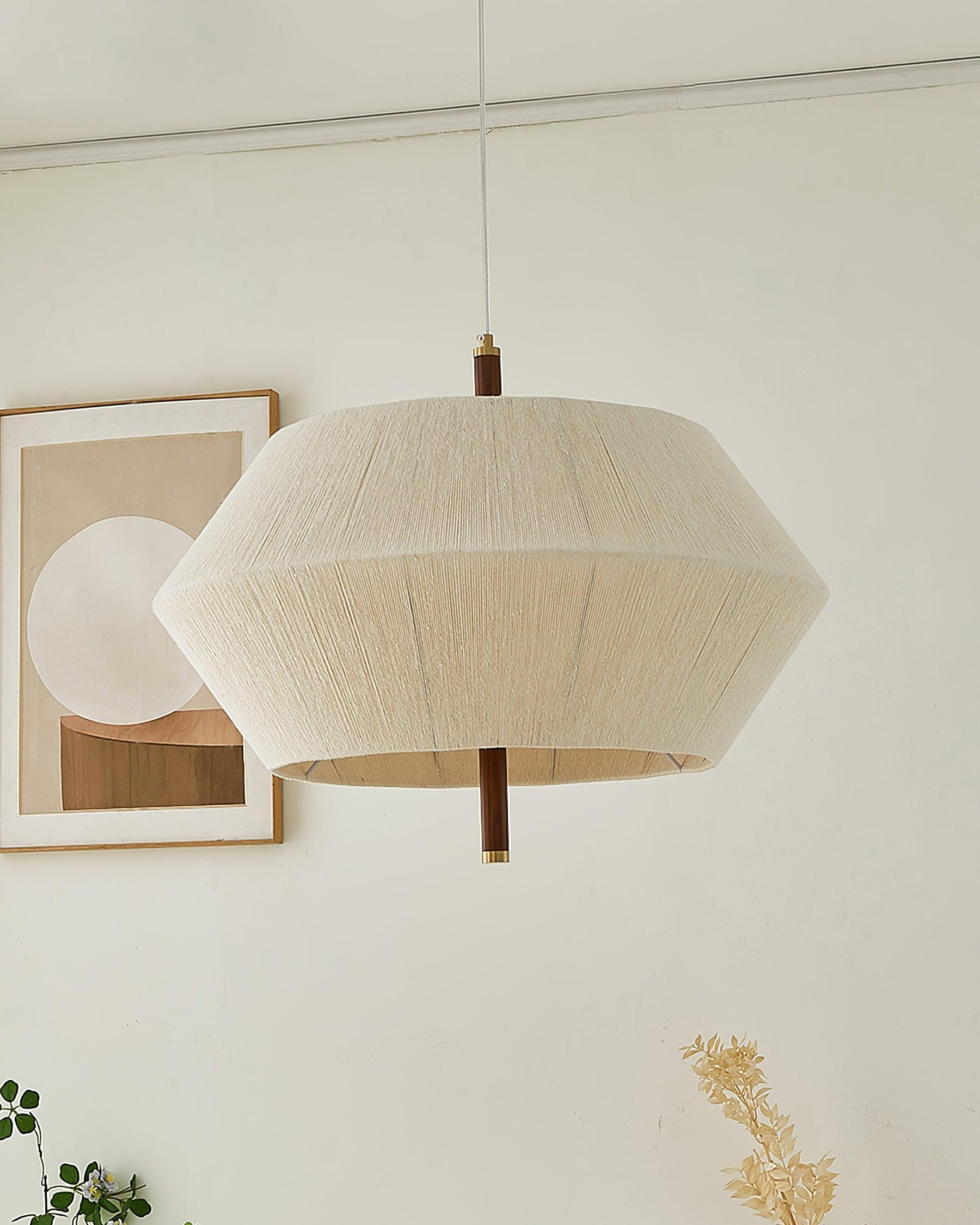 Pendant Lamp Cotton-Thread Shade Walnut Wood Natural - Lamp Copper