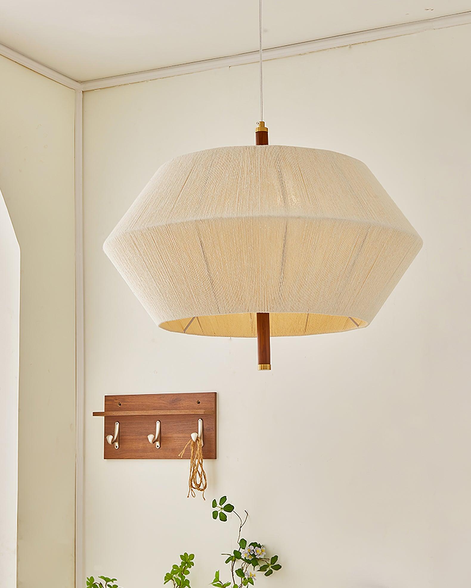 Pendant Lamp Cotton-Thread Shade Walnut Wood Natural - Lamp Copper
