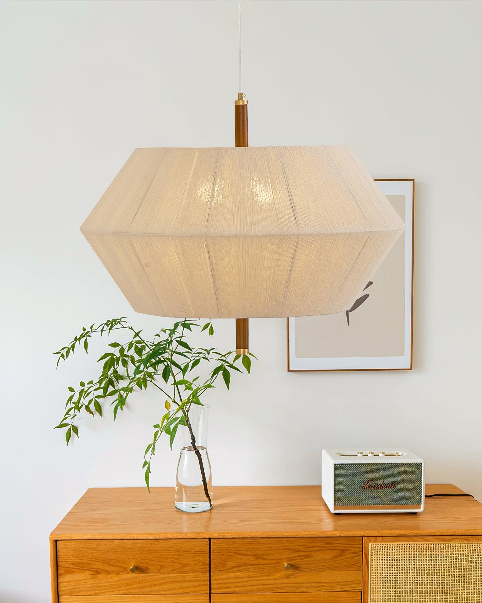 Pendant Lamp Cotton-Thread Shade Walnut Wood Natural - Lamp Copper
