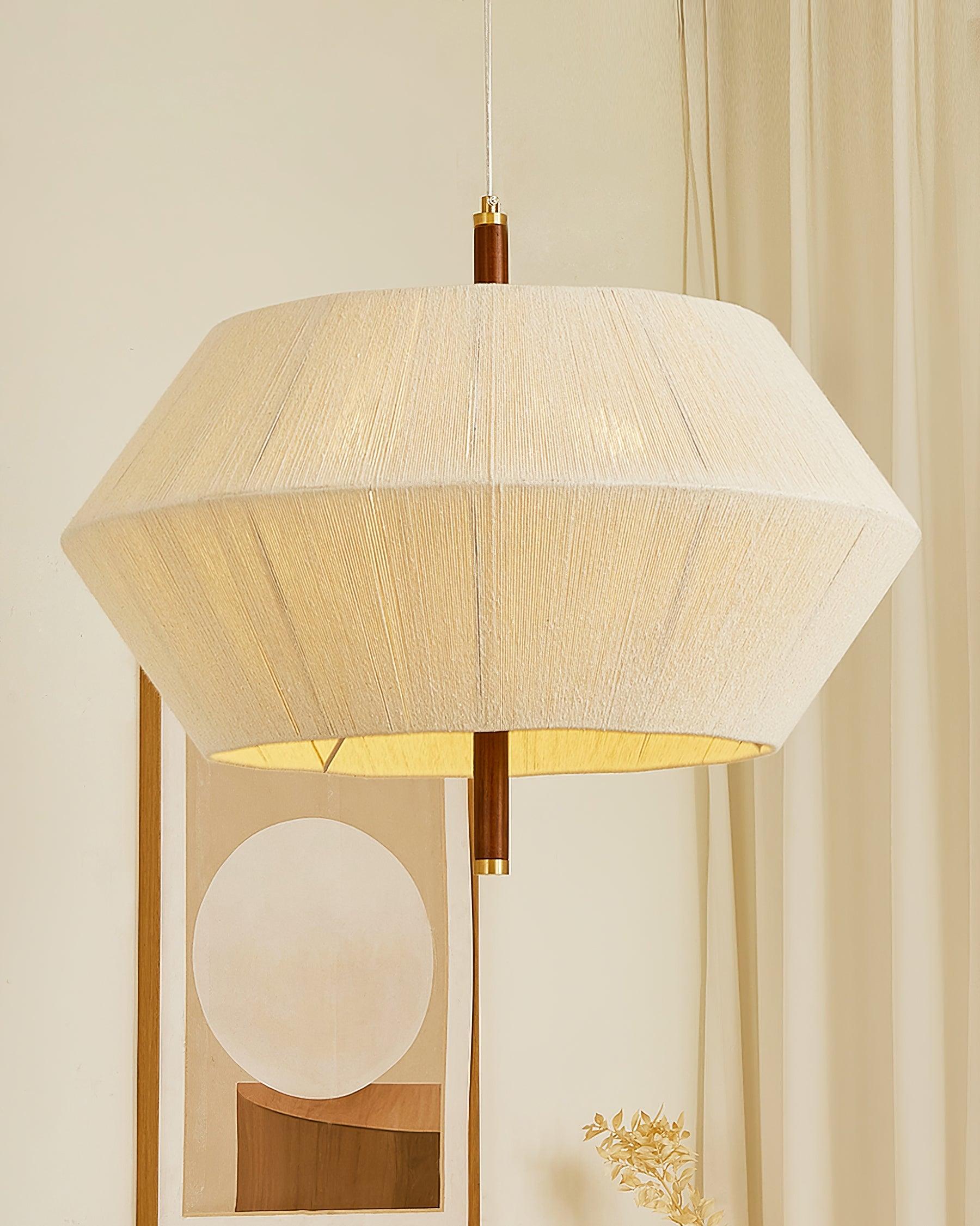 Pendant Lamp Cotton-Thread Shade Walnut Wood Natural - Lamp Copper