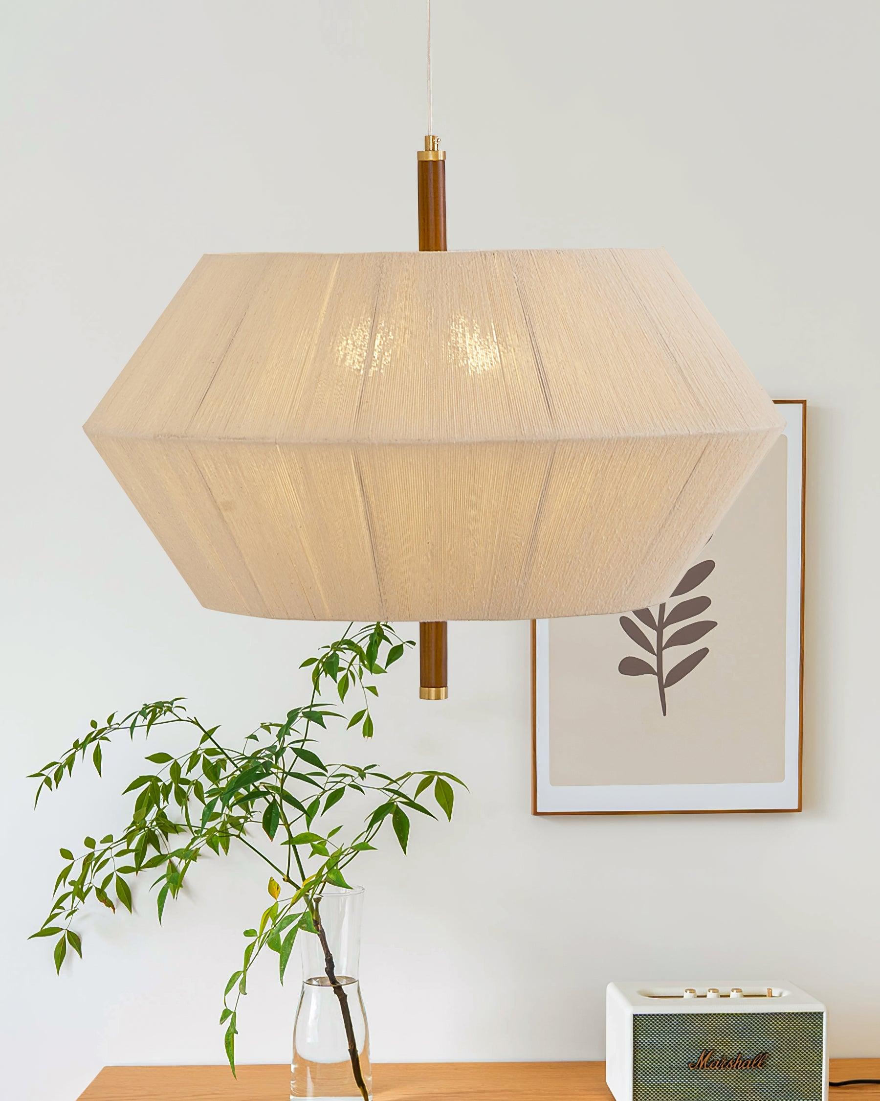 Pendant Lamp Cotton-Thread Shade Walnut Wood Natural - Lamp Copper