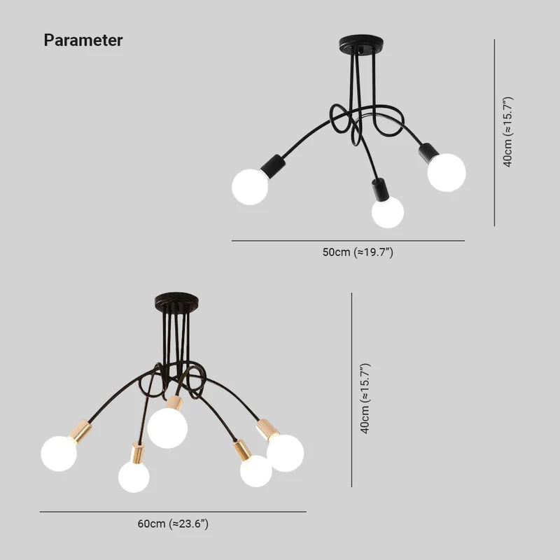 Arisha Modern Linear Curve Metal Ceiling Light, Dining Room/Living Room - Lamp Copper