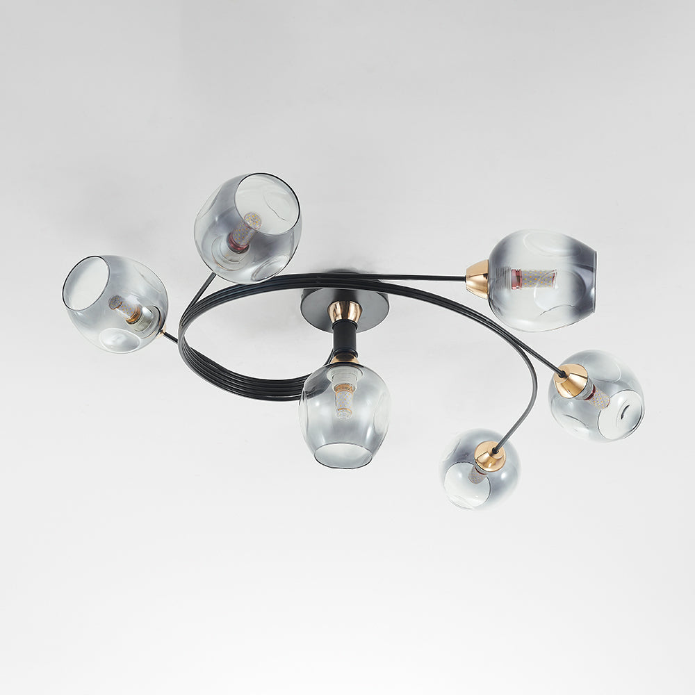 Valentina Flush Mount Ceiling Light, Glass, Black/Gold, Dining Room - Lamp Copper