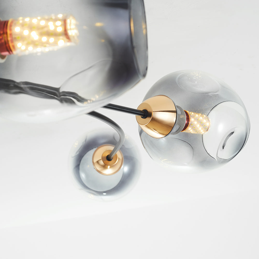 Valentina Flush Mount Ceiling Light, Glass, Black/Gold, Dining Room - Lamp Copper